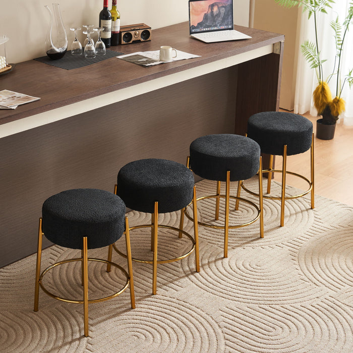 Set of 2 Giga round bar stools with contemporary upholstered seats and wooden legs, ideal for kitchens, cafes, and bar areas.