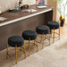 Set of 2 Giga round bar stools with contemporary upholstered seats and wooden legs, ideal for kitchens, cafes, and bar areas.