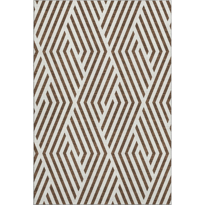 8' X 10' Geometric Washable Area Rug With UV Protection (648524) - Brown / Ivory
