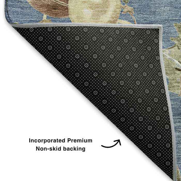 10' X 14' Polka Dot Washable Area Rug With UV Protection (702485) - Denim Blue / Brown / Beige