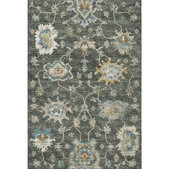 10' X 14' Floral Medallion Washable Area Rug With UV Protection (644604) - Charcoal / Blue / Gold