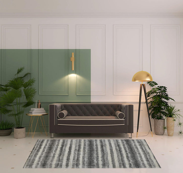 5' x 8' Abstract Hand Woven Area Rug - Gray Ivory And Black