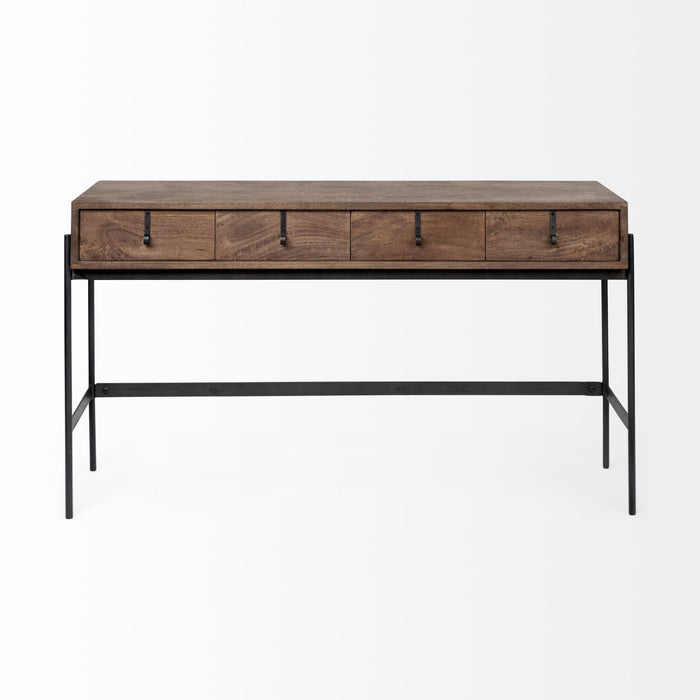 Solid Wood Console Table And Drawers - Brown And Black