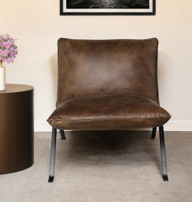 Top Grain Leather Distressed Slipper Chair - Brown / Black