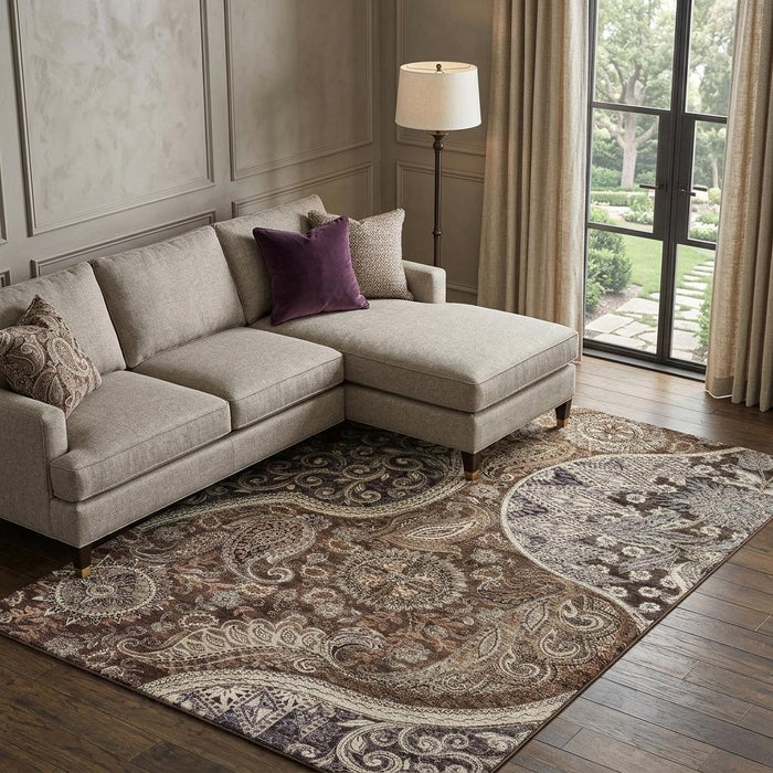 10' X 14' Paisley Washable Area Rug With UV Protection (683740) - Brown / Beige / Taupe