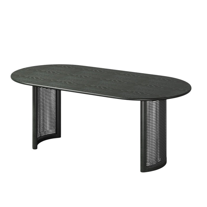 79" Solid Wood Dining Table With Double Pedestal Base Oval - Black