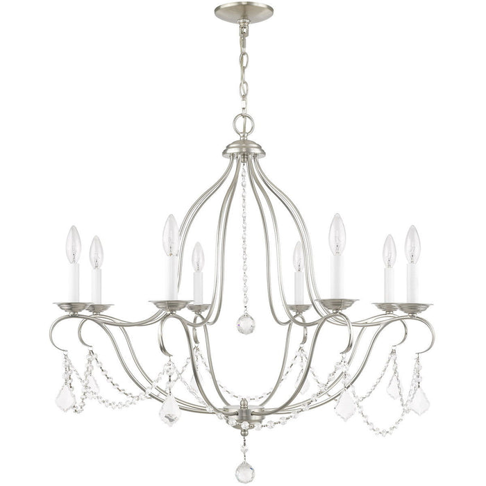 Eight Light Metal Dimmable Chandelier With Shades - Nickel