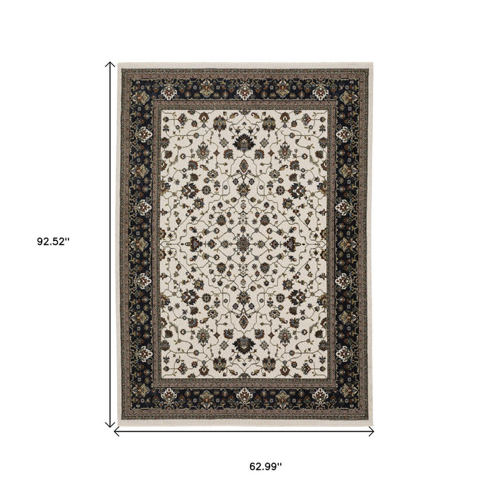 5' X 8' Oriental Polyester Area Rug With Fringe - Ivory