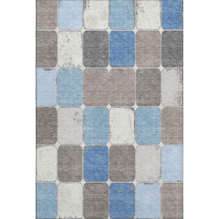 10' X 14' Geometric Washable Area Rug With UV Protection (709114) - Blue / Ivory / Taupe
