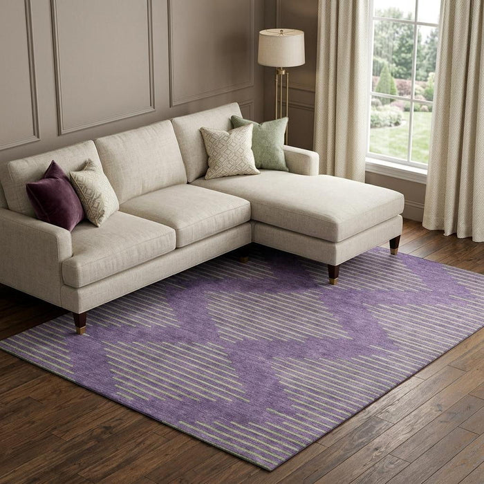 10' X 14' Geometric Washable Area Rug With UV Protection (679852) - Purple / Lime Green