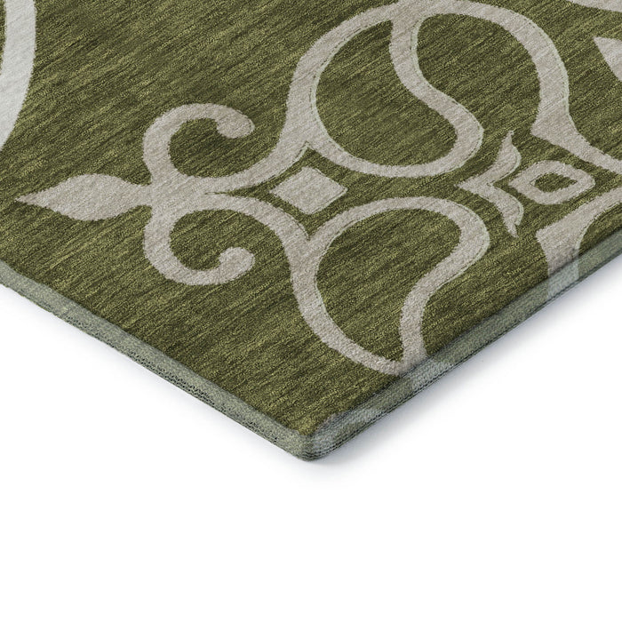10' X 14' Floral Medallion Washable Area Rug With UV Protection (669540) - Olive Green / Ivory / Beige