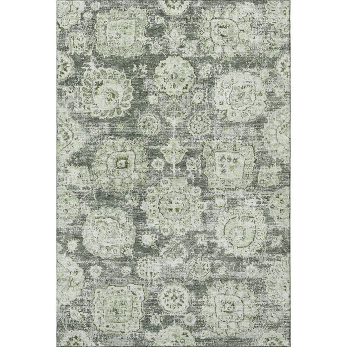 3' X 5' Floral Washable Area Rug With UV Protection (653171) - Artichoke Green / Ivory / Gray