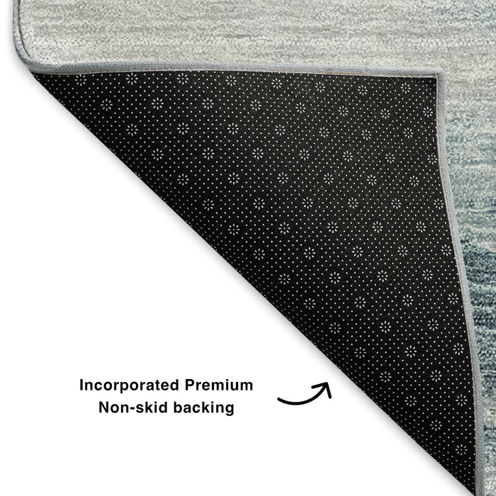 9' X 12' Abstract Washable Area Rug With UV Protection (651291) - Blue / Gold / Ivory