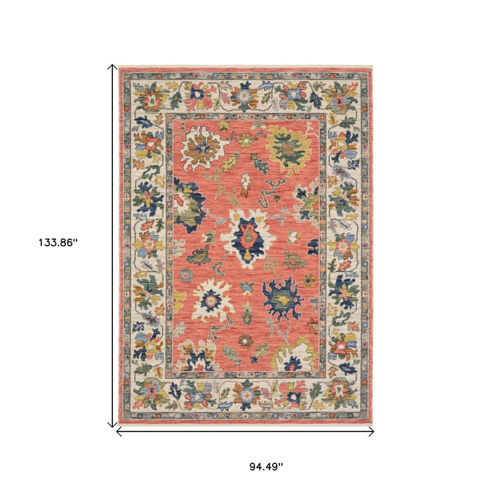 8' X 11' Oriental Area Rug With Fringe - Salmon