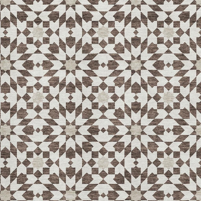10' X 14' Geometric Washable Area Rug With UV Protection - Brown And Ivory