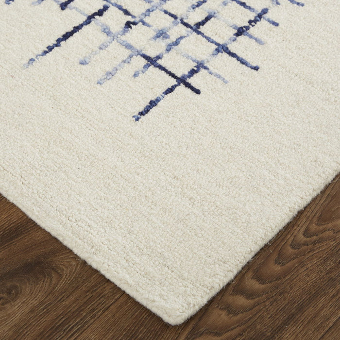 10' x 14' Wool Plaid Tufted Handmade Stain Resistant Area Rug - Ivory And Blue