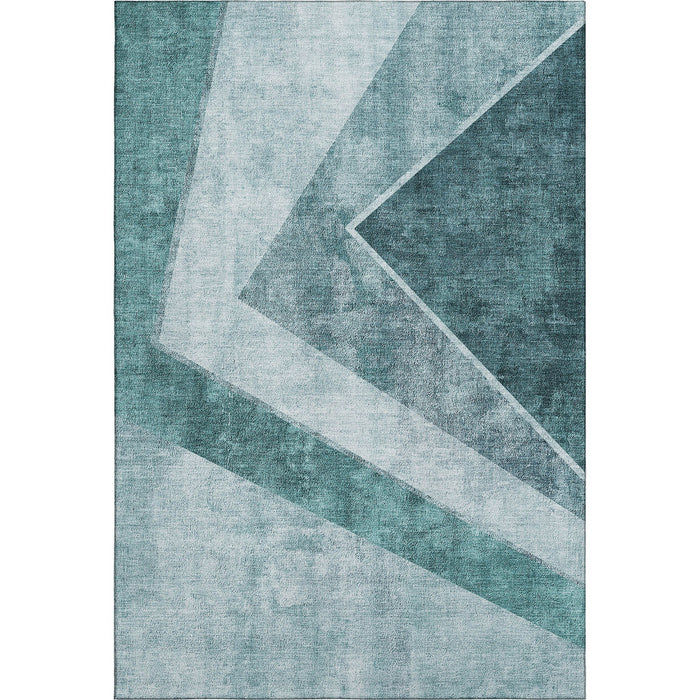 10' X 14' Geometric Washable Area Rug With UV Protection (655579) - Teal / Ivory