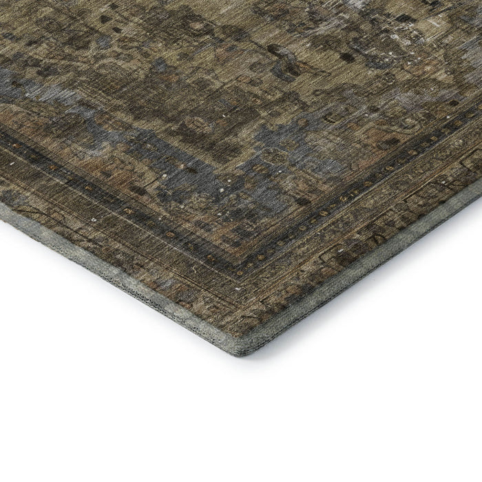 10' X 14' Floral Medallion Washable Area Rug With UV Protection (695888) - Brown / Gray / Silver