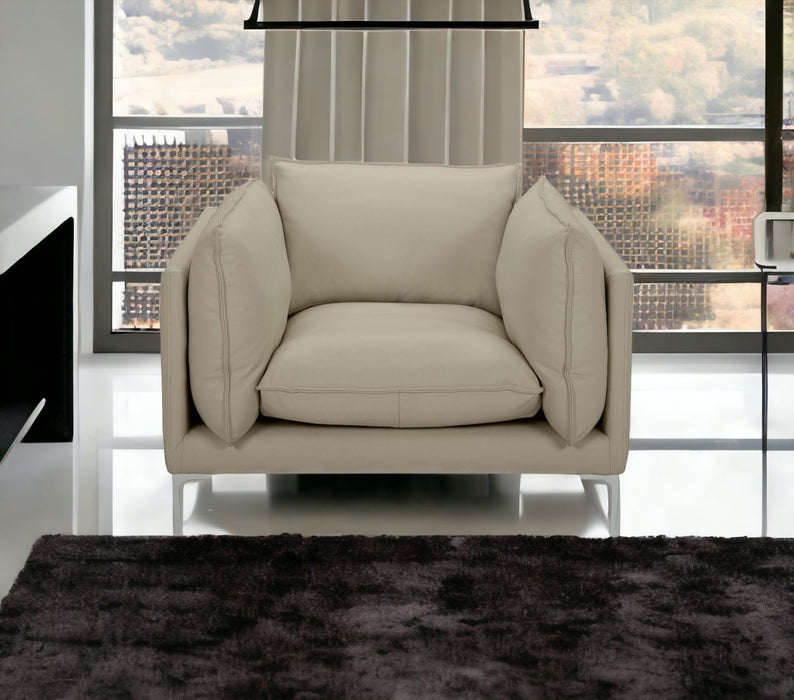 Top Grain Leather Arm Chair - Taupe And Silver