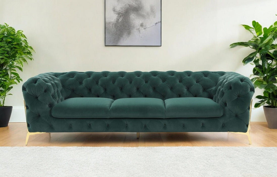 Velvet Sofa With Gold Legs - Green