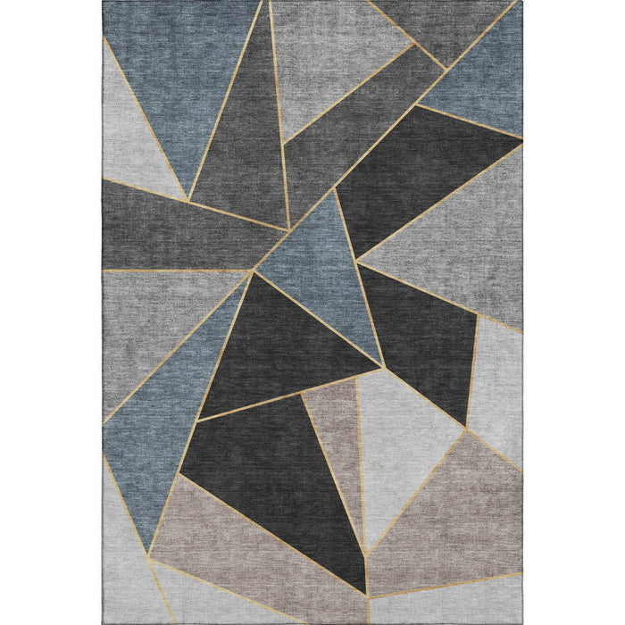 8' X 10' Geometric Washable Area Rug With UV Protection (653294) - Blue / Charcoal / Ivory