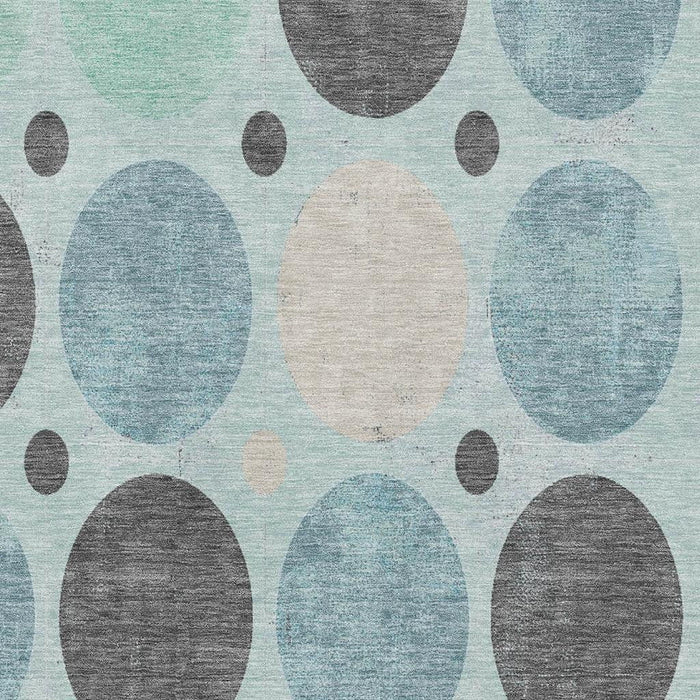 10' X 14' Geometric Washable Area Rug With UV Protection (709180) - Teal / Charcoal / Beige