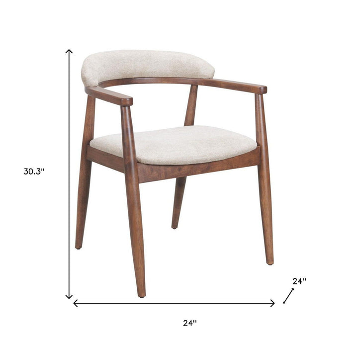 Upholstered Fabric Open Back Dining Arm Chair - Beige / Brown