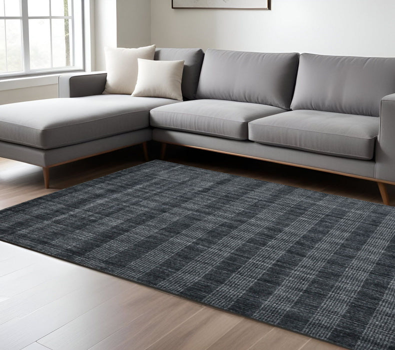 8' X 10' Wool Plaid Hand Woven Area Rug - Charcoal And Gray