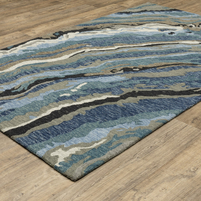 5' X 8' Wool Abstract Hand Tufted Area Rug - Blue And Teal
