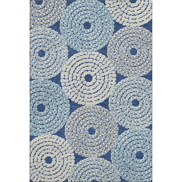 10' X 14' Geometric Washable Area Rug With UV Protection (670141) - Navy Blue / Gray / Beige