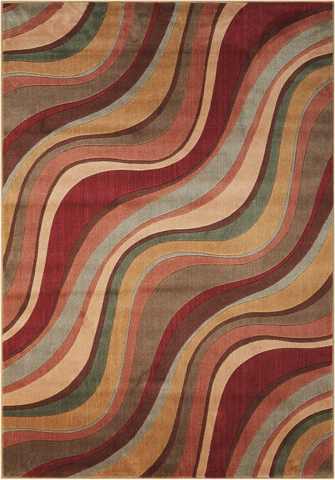 10' X 13' Striped Non Skid Area Rug (551498) - Ivory / Tan / Red