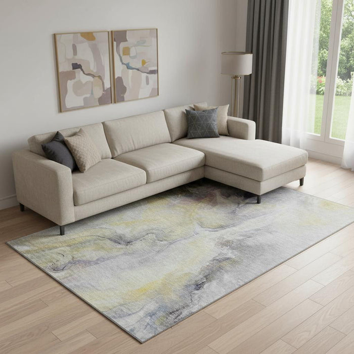 10' X 14' Abstract Washable Area Rug With UV Protection (696983) - Gold / Gray / Silver