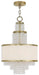 HomeRoots 22-inch gold metal chandelier with three clear and off-white shades, dimmable lighting for elegant interior decor.