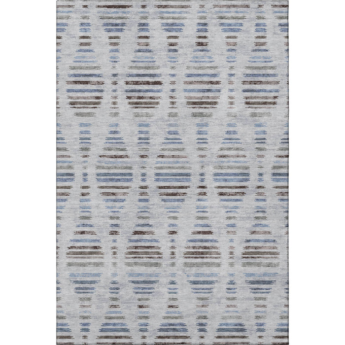 10' X 14' Striped Washable Area Rug With UV Protection (715045) - Light Taupe / Blue