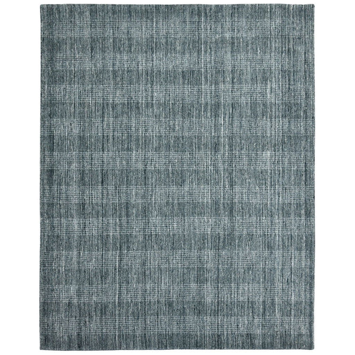 10' X 14' Wool Plaid Hand Woven Area Rug - Blue And Ivory