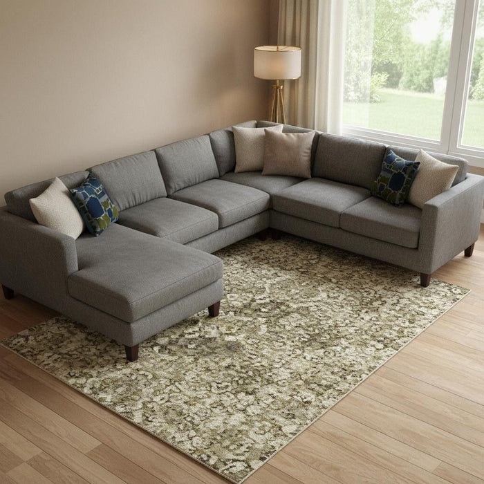 10' X 14' Abstract Washable Area Rug With UV Protection (717044) - Khaki / Beige