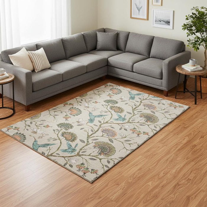 8' X 10' Geometric Washable Area Rug With UV Protection (645581) - Beige / Blue / Peach
