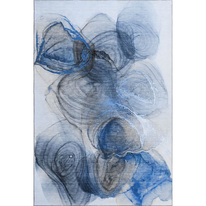 10' X 14' Abstract Washable Area Rug With UV Protection (647038) - Navy Blue / Ivory