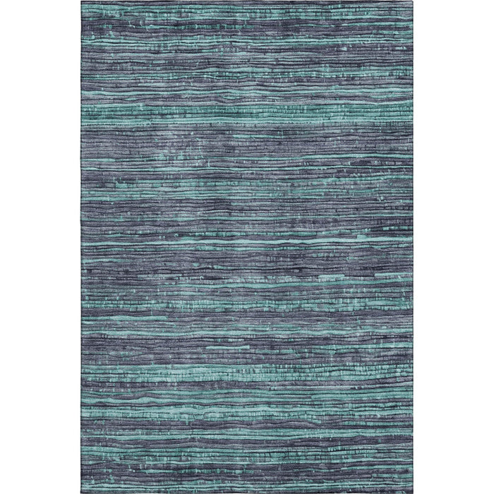 10' X 14' Striped Washable Area Rug With UV Protection (705611) - Teal / Gray