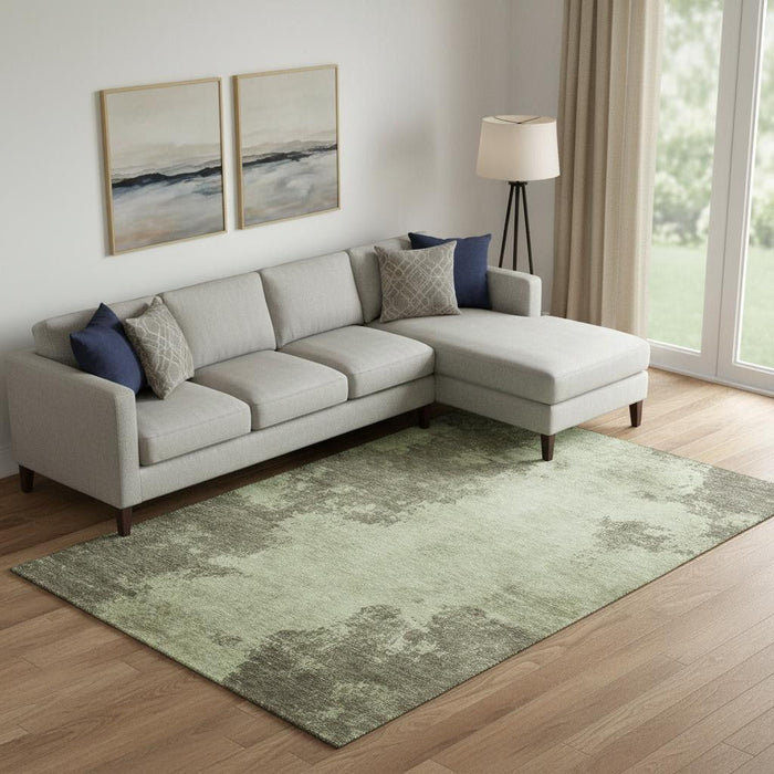 10' X 14' Abstract Washable Area Rug With UV Protection (707575) - Olive Green / Beige