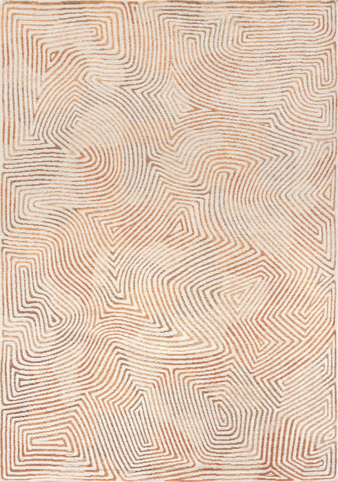 5' Geometric Washable Round Rug With UV Protection (609992) - Beige / Orange / Brown