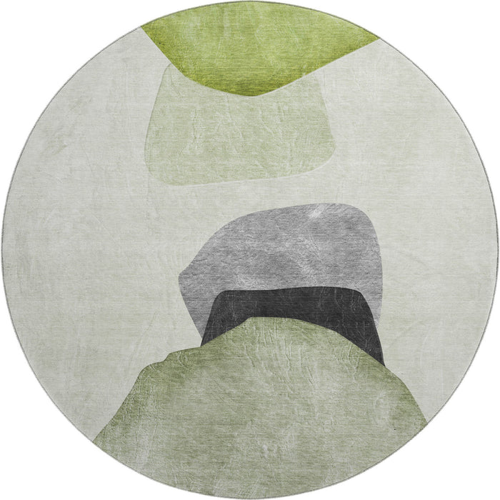 8' Abstract Washable Round Rug With UV Protection (648481) - Green / Gray