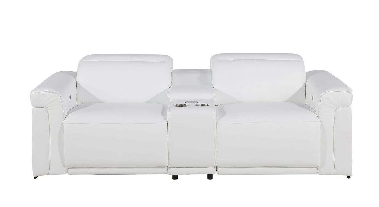 Italian Leather Power Reclining Loveseat With Storage (720531) - White / Black