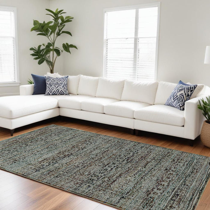 10' x 13.1' Oriental Power Loom Area Rug - Blue Green
