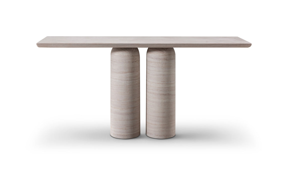 Genuine Marble And Stone Pedestal Console Table - Beige