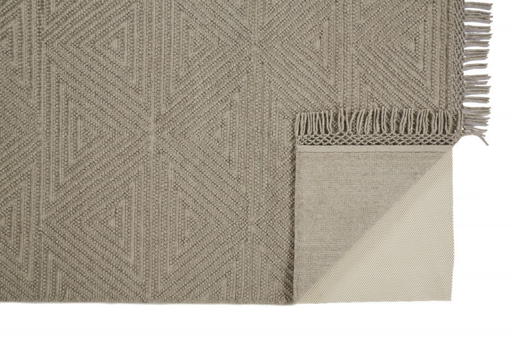 8' x 10' Wool Geometric Hand Woven Area Rug With Fringe - Tan And Ivory