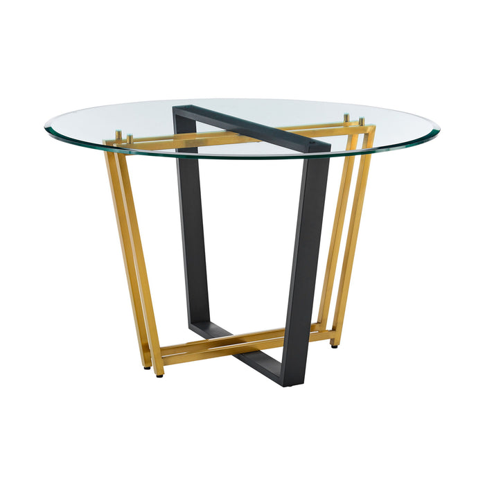 48" Glass And Iron Sled Base Round Top Dining Table - Gold