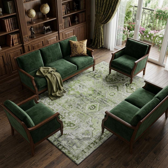 10' X 14' Floral Washable Area Rug With UV Protection (696452) - Artichoke Green / Gray / Charcoal