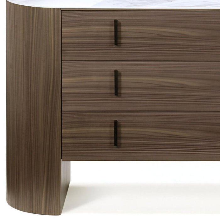 Marble Solid And Manufactured Wood Three Drawer Dresser - Walnut