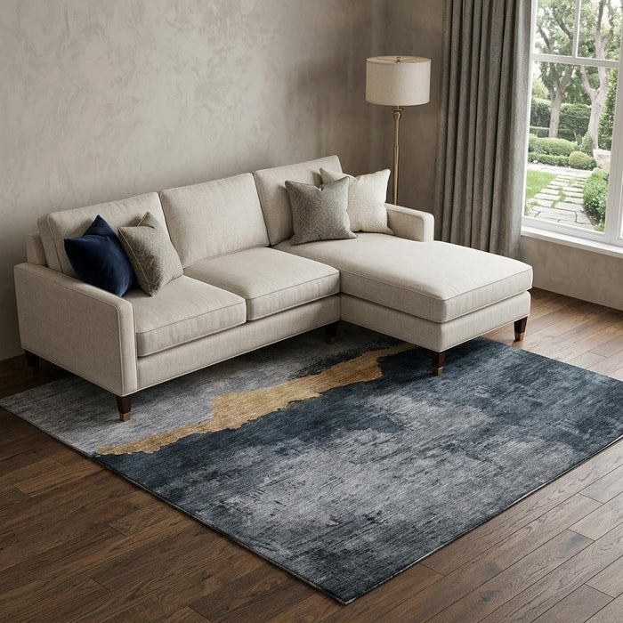 10' X 14' Abstract Washable Area Rug With UV Protection (683560) - Blue / Gray / Gold